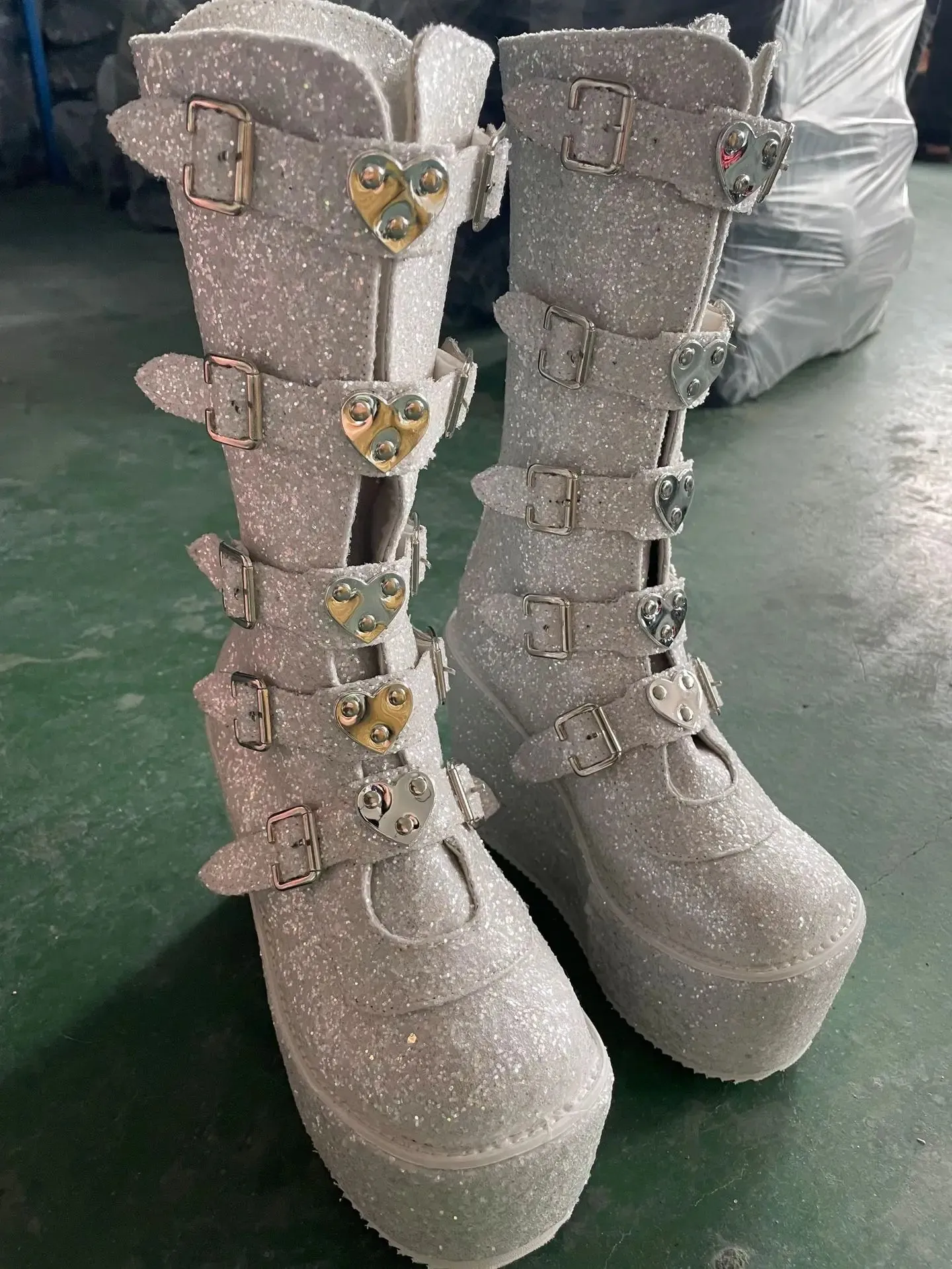 Metal Gothic Platform Punk Cosplay Wedges High Heel Boots