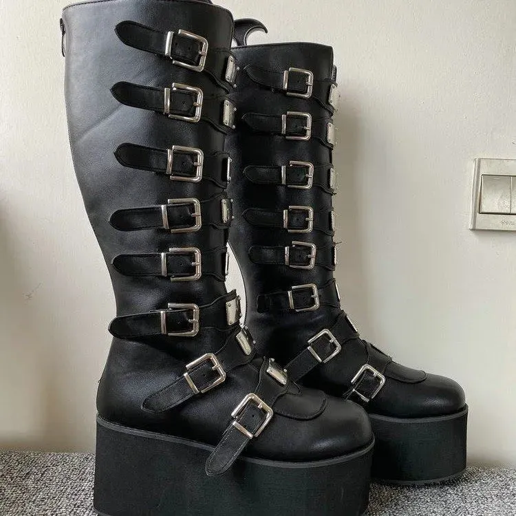 Metal Gothic Platform Punk Cosplay Wedges High Heel Boots
