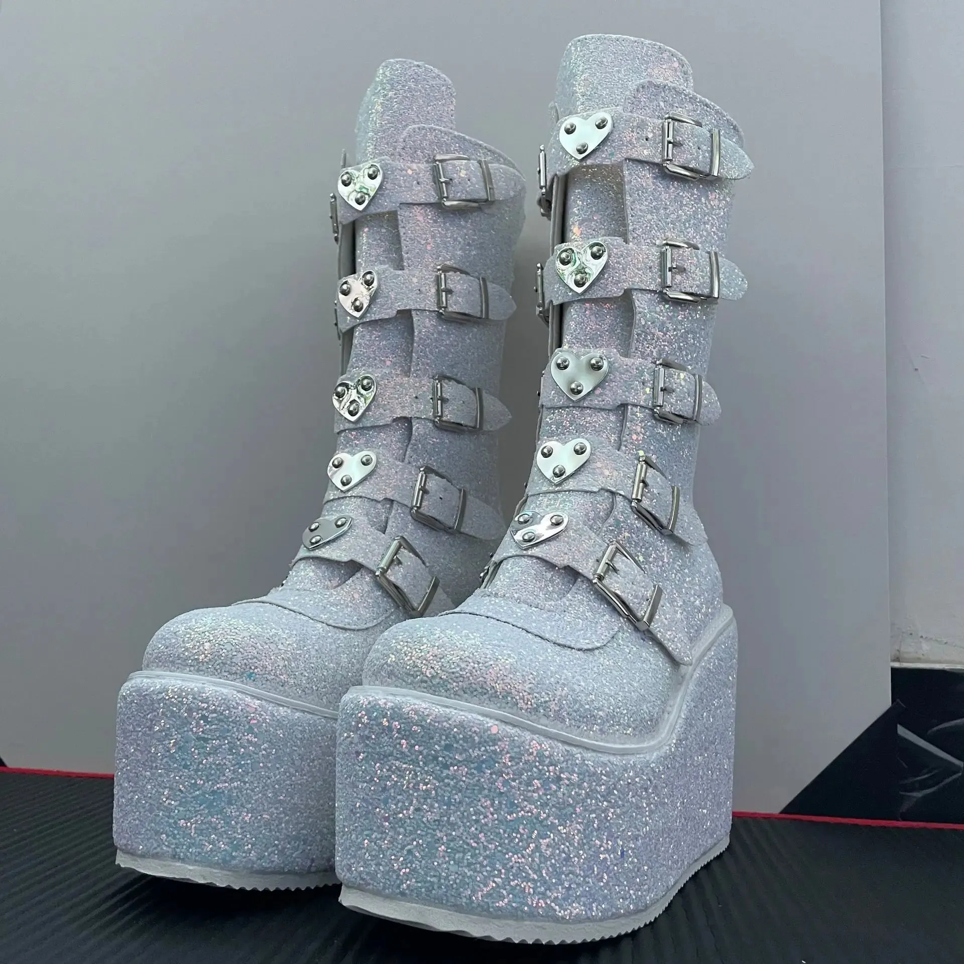 Metal Gothic Platform Punk Cosplay Wedges High Heel Boots
