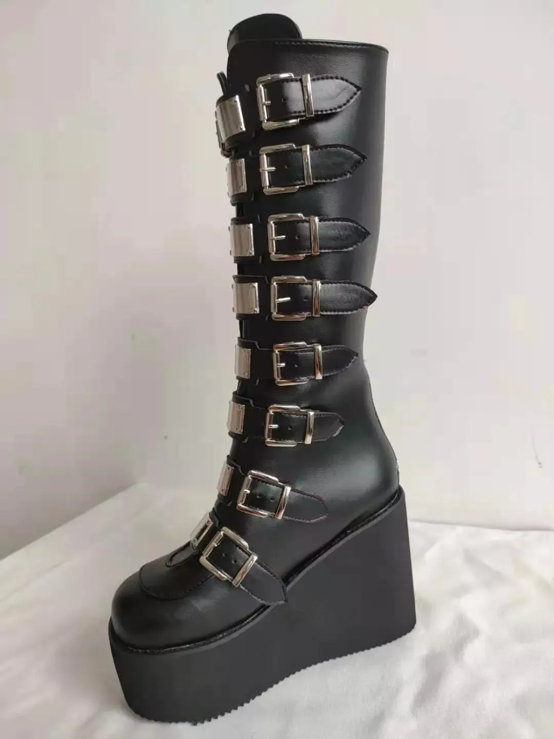 Metal Gothic Platform Punk Cosplay Wedges High Heel Boots