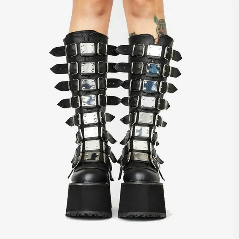 Metal Gothic Platform Punk Cosplay Wedges High Heel Boots
