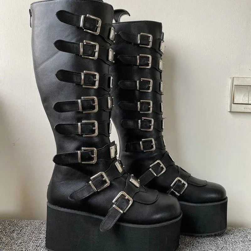 Metal Gothic Platform Punk Cosplay Wedges High Heel Boots