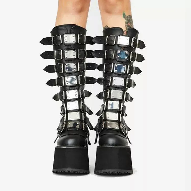 Metal Gothic Platform Punk Cosplay Wedges High Heel Boots