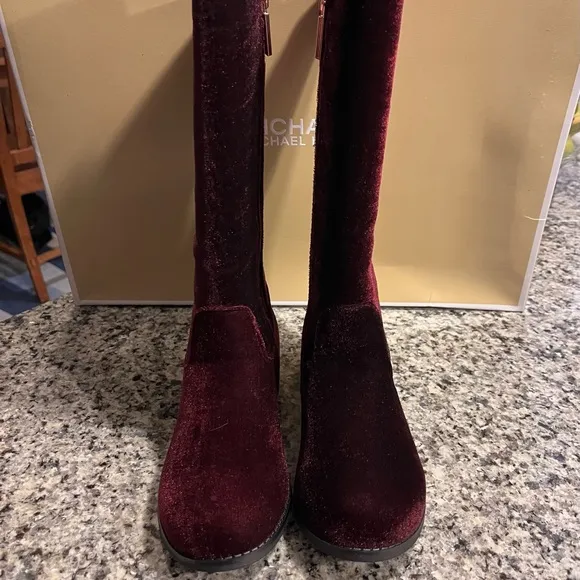 Michael Kors Emma Lily velour boots grade school new Plum Youth Girls Size 3