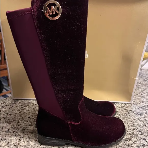 Michael Kors Emma Lily velour boots grade school new Plum Youth Girls Size 3