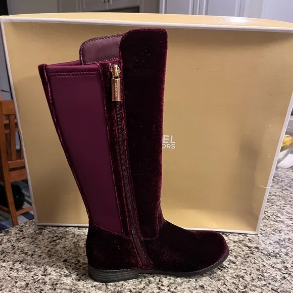 Michael Kors Emma Lily velour boots grade school new Plum Youth Girls Size 3