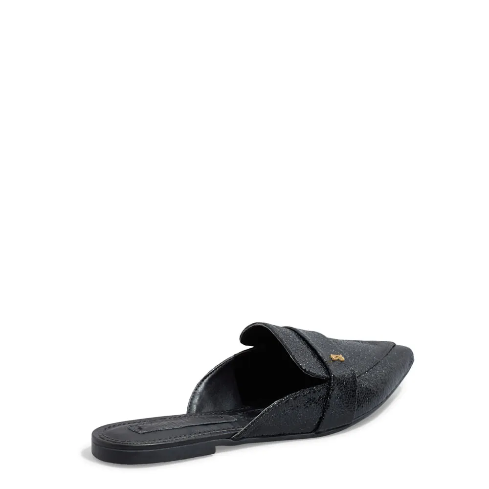 Mule Santa Lolla Preto Metalizado Glow Bico Fico