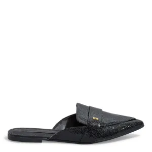 Mule Santa Lolla Preto Metalizado Glow Bico Fico