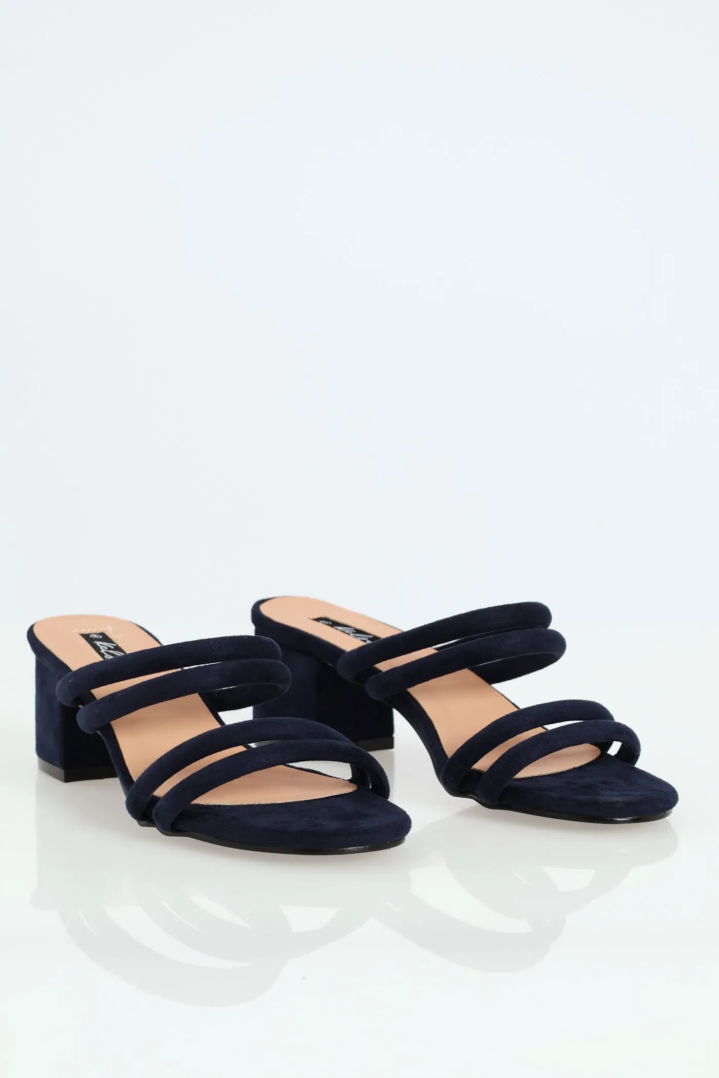 Multi Strap Block Kitten Mule Heel - Navy