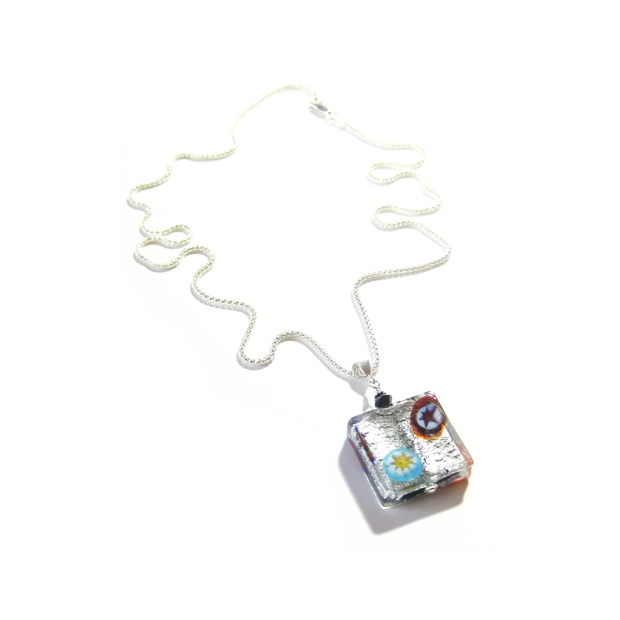 Murano Glass Black Millefiori Square Pendant