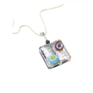 Murano Glass Black Millefiori Square Pendant