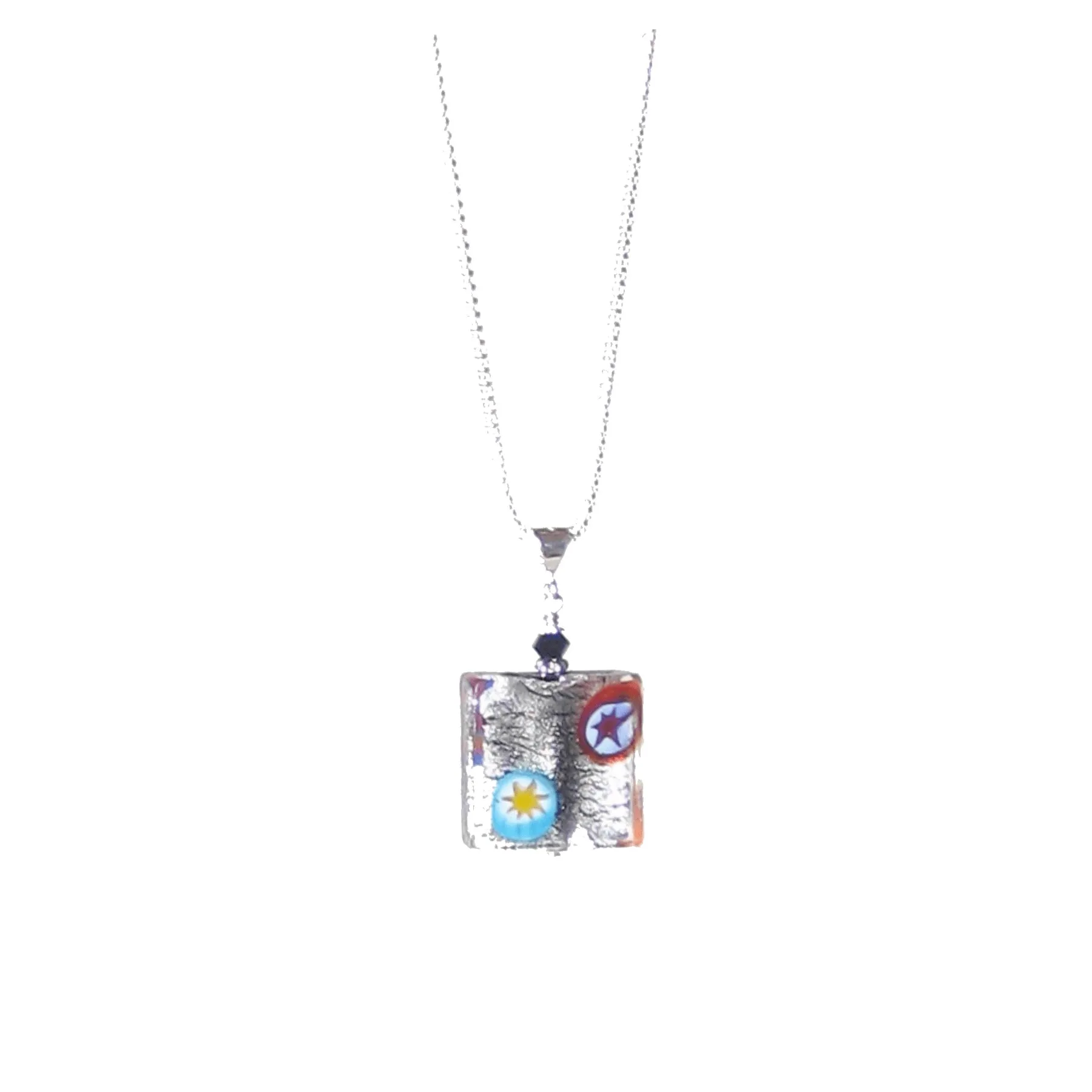 Murano Glass Black Millefiori Square Pendant