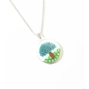 Murano Glass White Green Millefiori Tree of Life Pendant