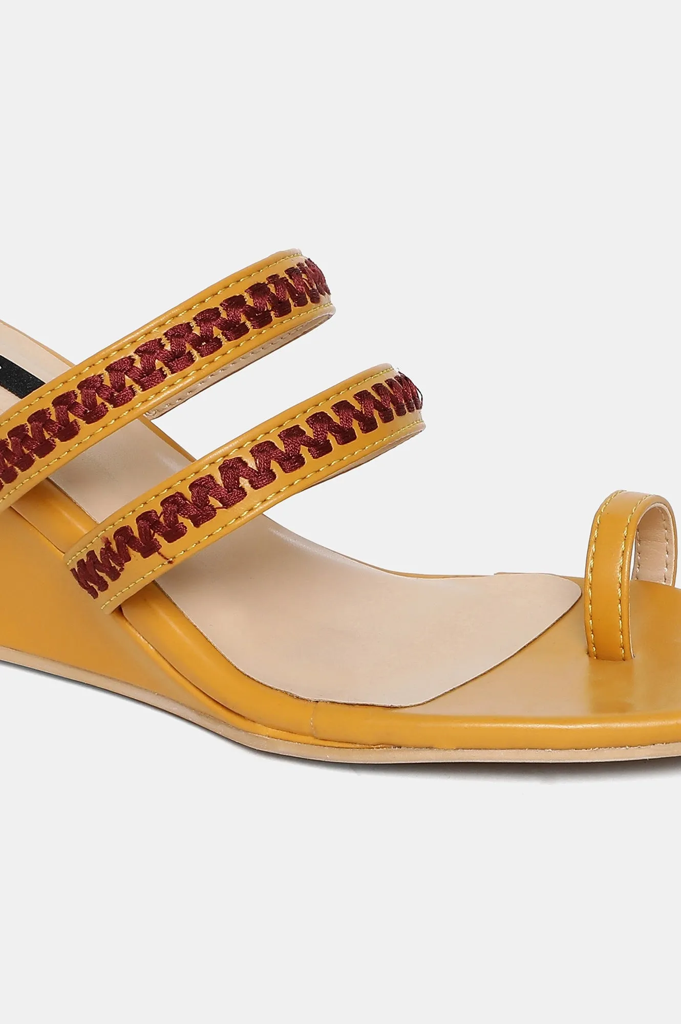 Mustard Almond Toe Embroidery Wedge-ZJanet