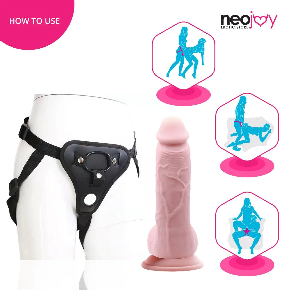 Neojoy - Chubby Dildo With Strap-On Dong Harness - 21.34cm - 8.4 inch