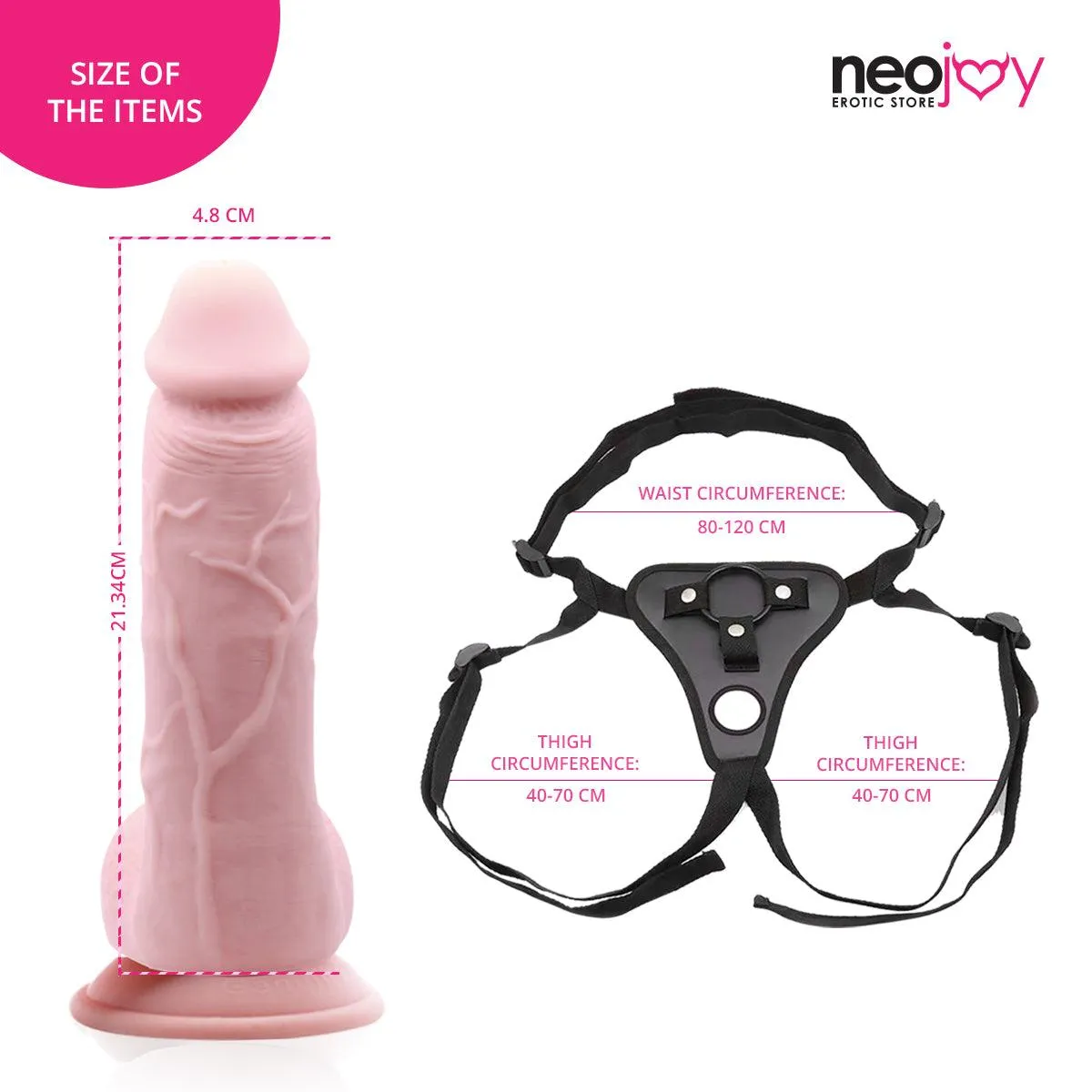 Neojoy - Chubby Dildo With Strap-On Dong Harness - 21.34cm - 8.4 inch