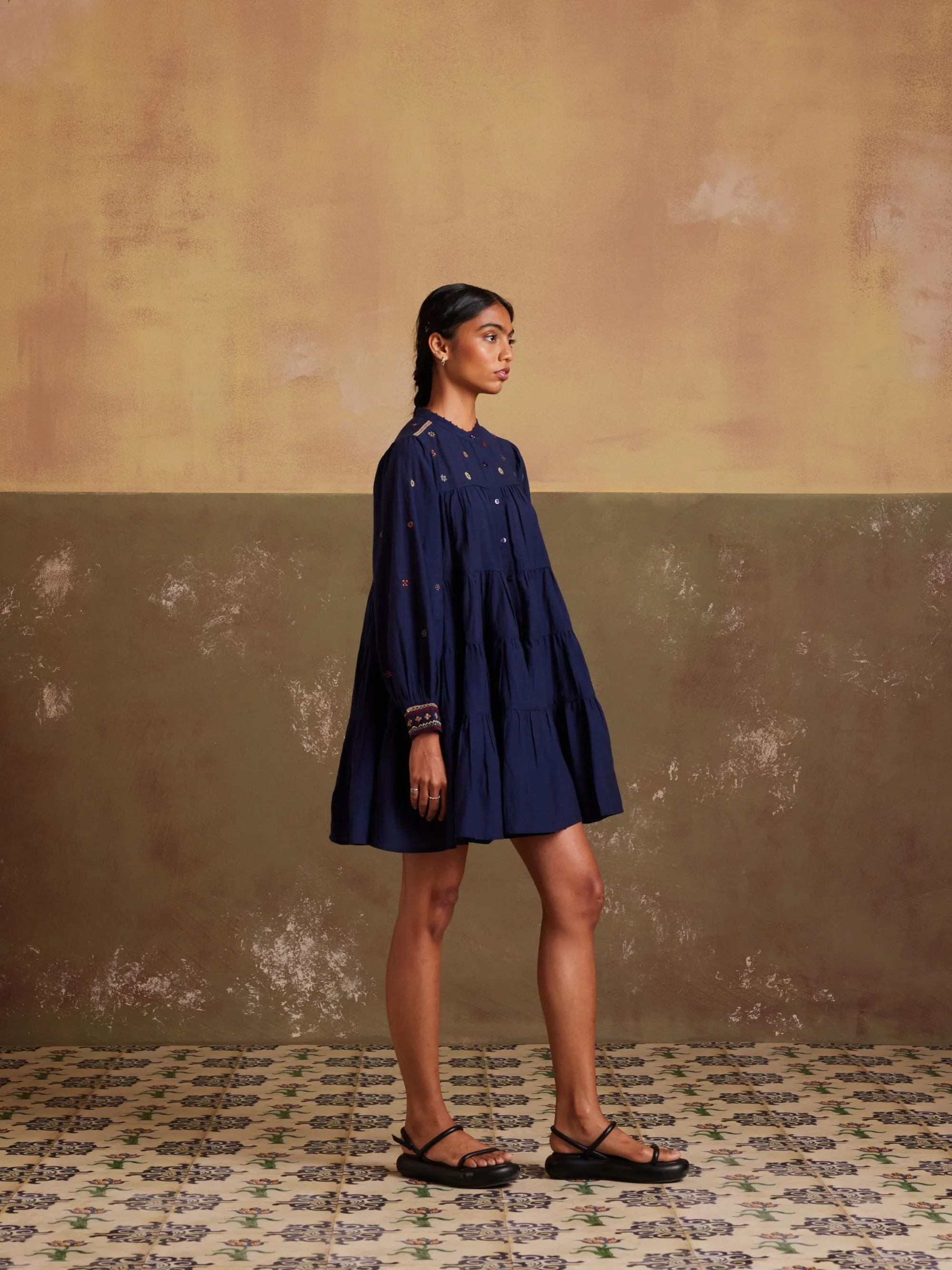 New Season Summer Fall 24-Dress Tier Cotton Indigo-SS24-TRD-IND-Fashion Edit Cord Studio