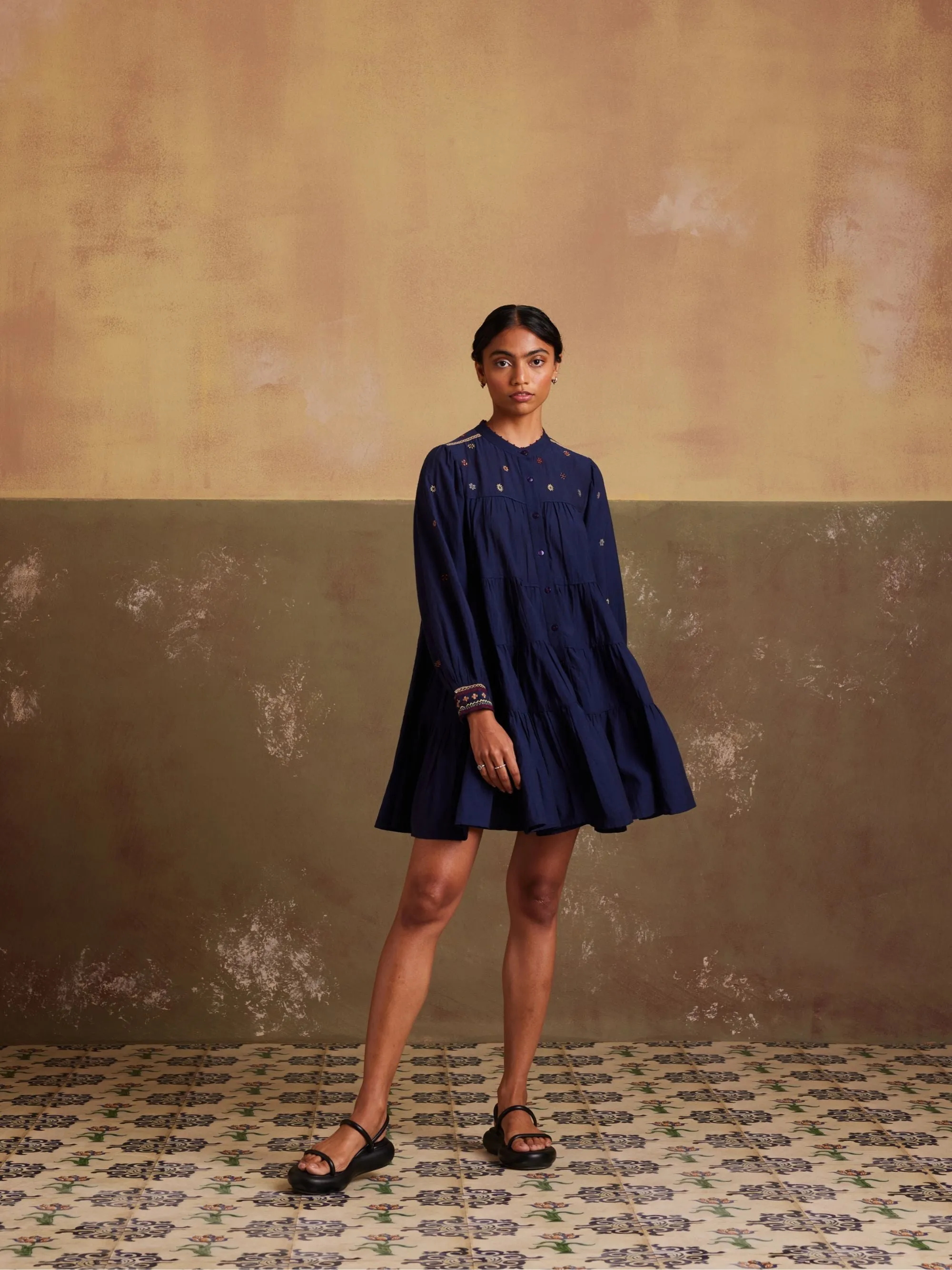 New Season Summer Fall 24-Dress Tier Cotton Indigo-SS24-TRD-IND-Fashion Edit Cord Studio
