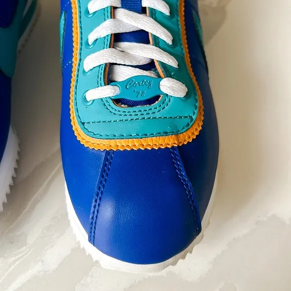NIKE Cortez Basic Leather DBL GSIndigo Force Teal Sneaker Big Kids Youth Sz 5.5