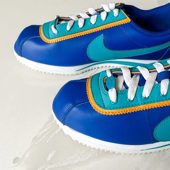 NIKE Cortez Basic Leather DBL GSIndigo Force Teal Sneaker Big Kids Youth Sz 5.5