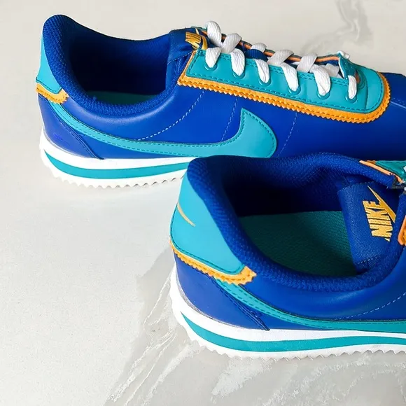 NIKE Cortez Basic Leather DBL GSIndigo Force Teal Sneaker Big Kids Youth Sz 5.5