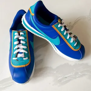NIKE Cortez Basic Leather DBL GSIndigo Force Teal Sneaker Big Kids Youth Sz 5.5