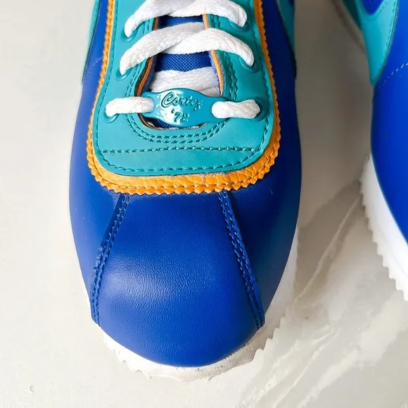 NIKE Cortez Basic Leather DBL GSIndigo Force Teal Sneaker Big Kids Youth Sz 5.5
