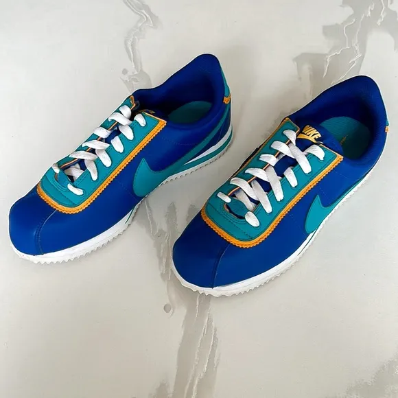 NIKE Cortez Basic Leather DBL GSIndigo Force Teal Sneaker Big Kids Youth Sz 5.5