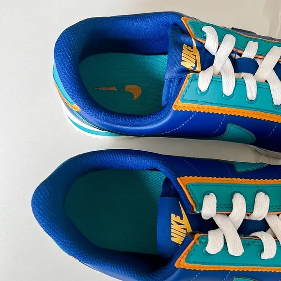 NIKE Cortez Basic Leather DBL GSIndigo Force Teal Sneaker Big Kids Youth Sz 5.5