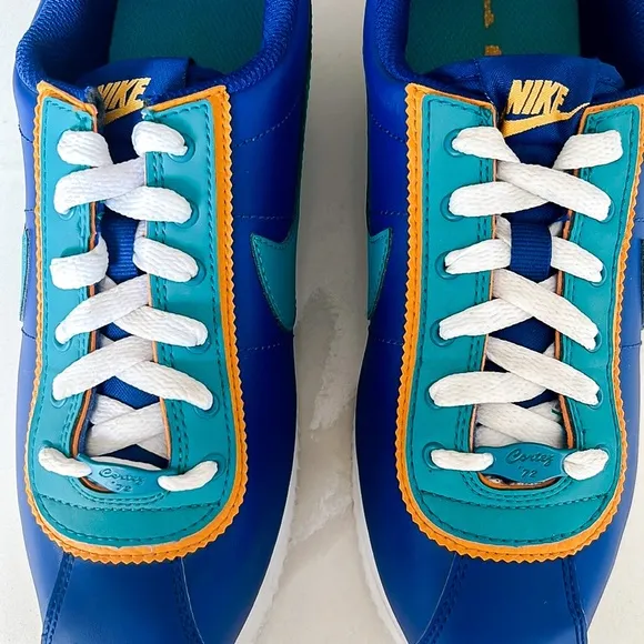 NIKE Cortez Basic Leather DBL GSIndigo Force Teal Sneaker Big Kids Youth Sz 5.5