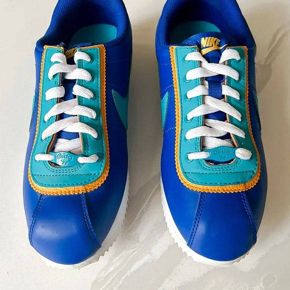 NIKE Cortez Basic Leather DBL GSIndigo Force Teal Sneaker Big Kids Youth Sz 5.5