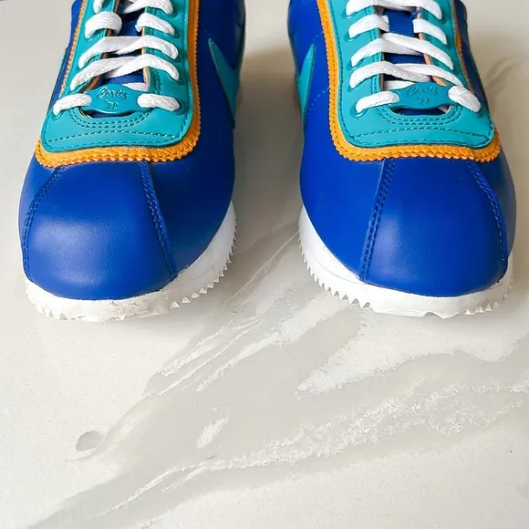 NIKE Cortez Basic Leather DBL GSIndigo Force Teal Sneaker Big Kids Youth Sz 5.5