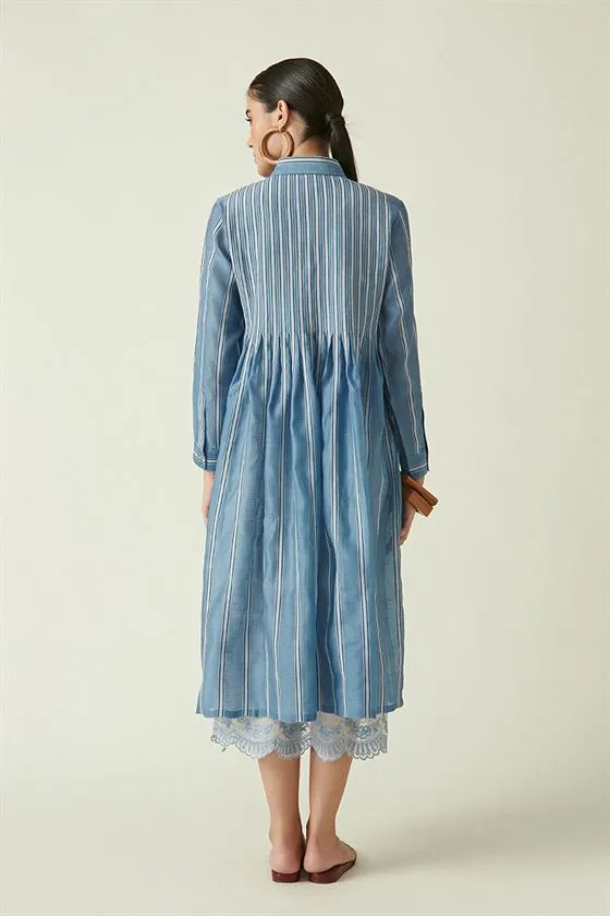 Payal Pratap   I   Kitsilano Point Grey Robbie Pleated Dress with Slip (2Pcs) Cotton Silk Handloom Light Blue Transition Edit 4SB-118