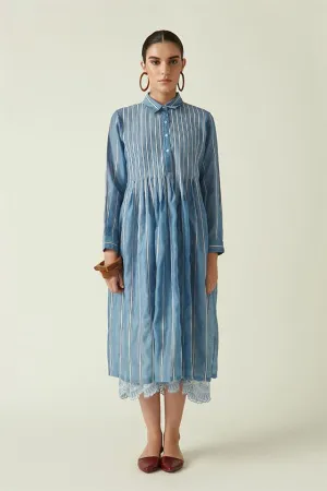 Payal Pratap   I   Kitsilano Point Grey Robbie Pleated Dress with Slip (2Pcs) Cotton Silk Handloom Light Blue Transition Edit 4SB-118