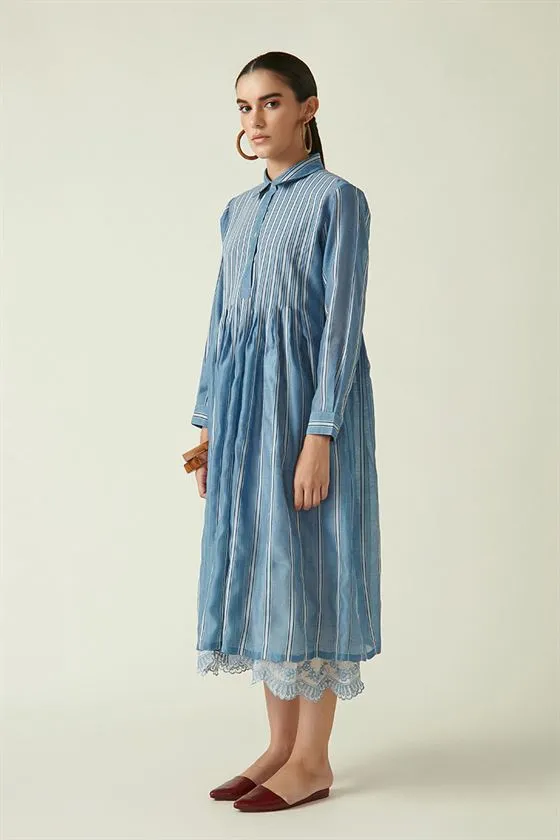 Payal Pratap   I   Kitsilano Point Grey Robbie Pleated Dress with Slip (2Pcs) Cotton Silk Handloom Light Blue Transition Edit 4SB-118