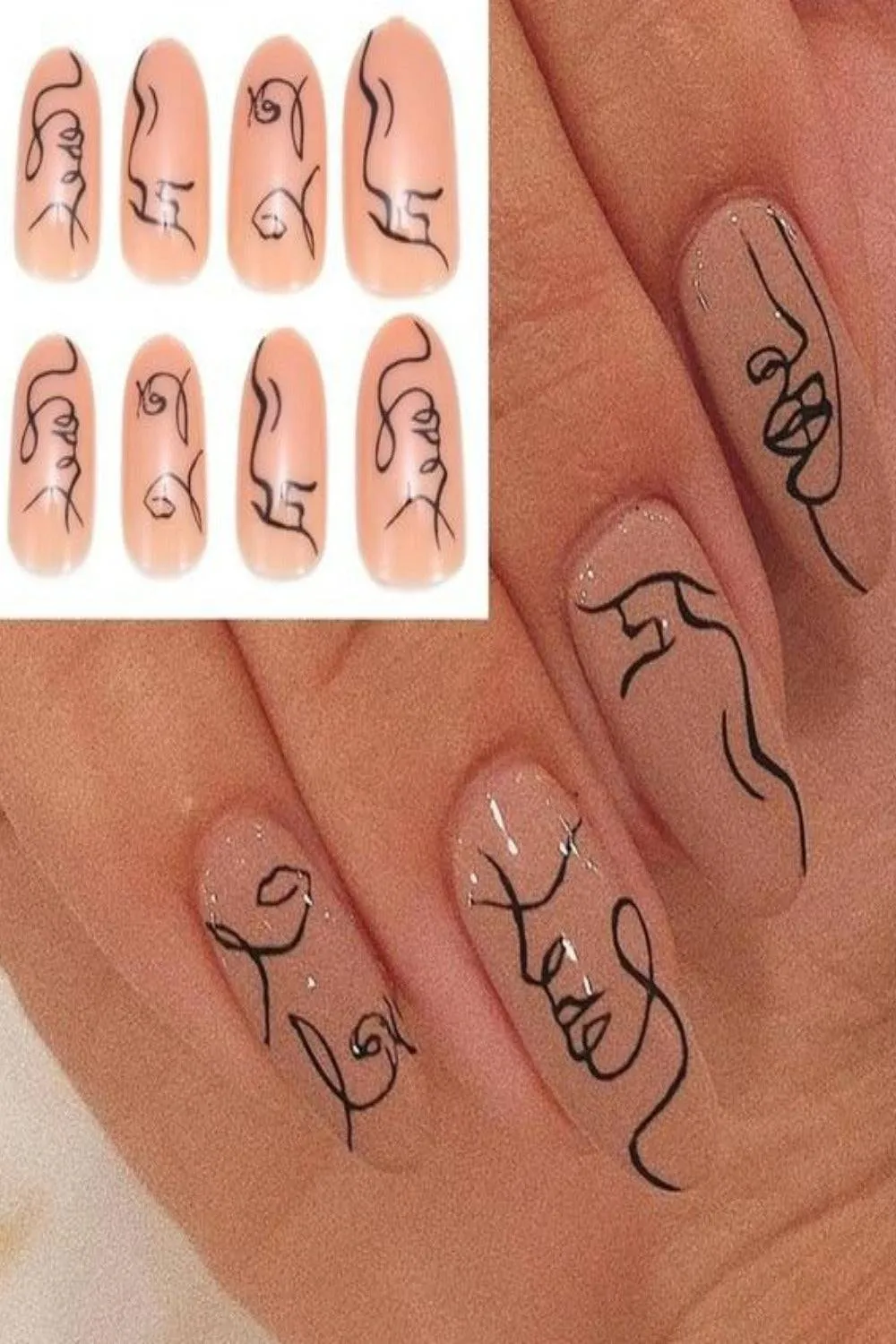 Press On Nails Matte Glossy Neon String Art Coffin Nail Kit
