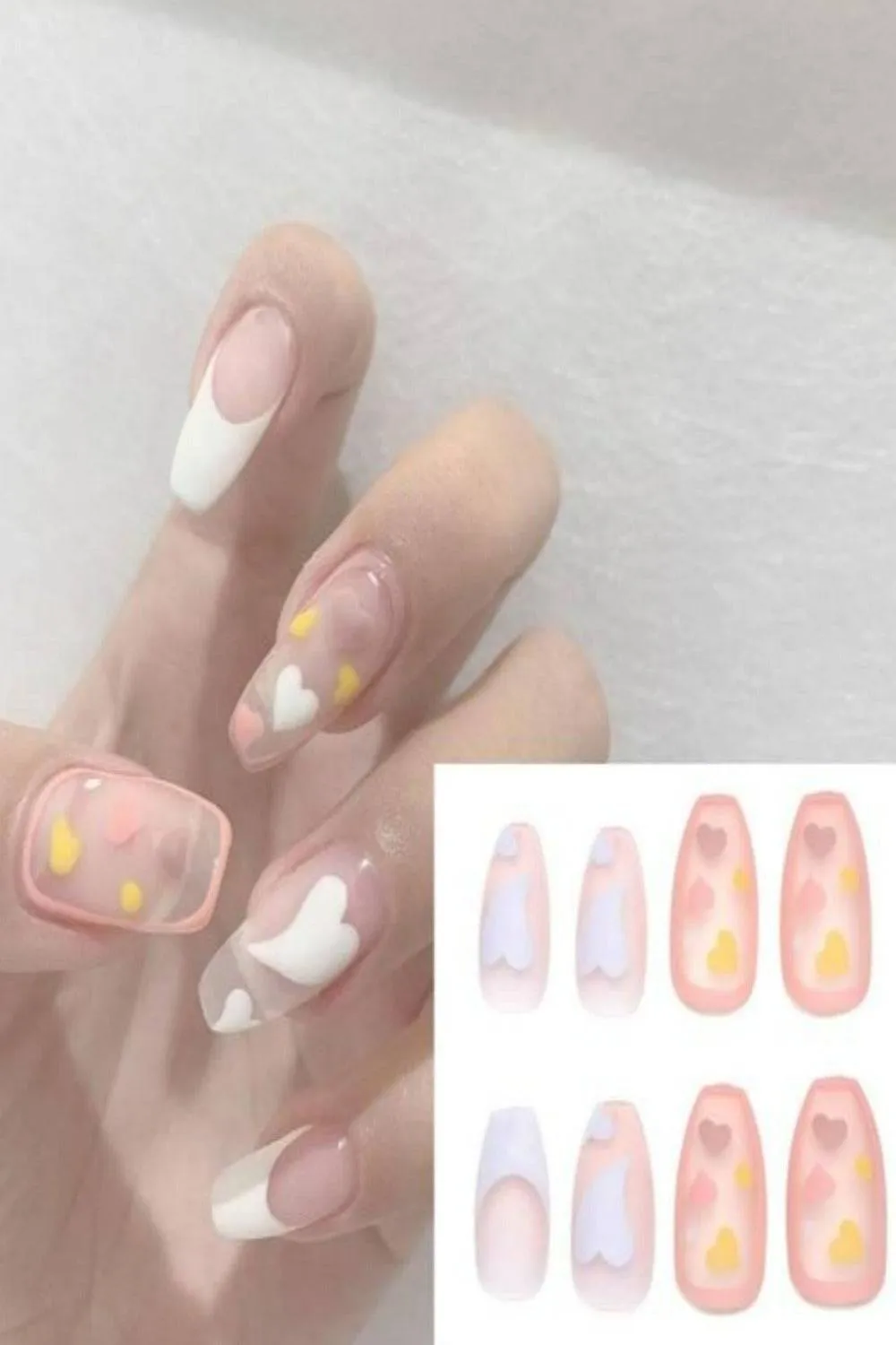 Press On Nails Matte Glossy Neon String Art Coffin Nail Kit