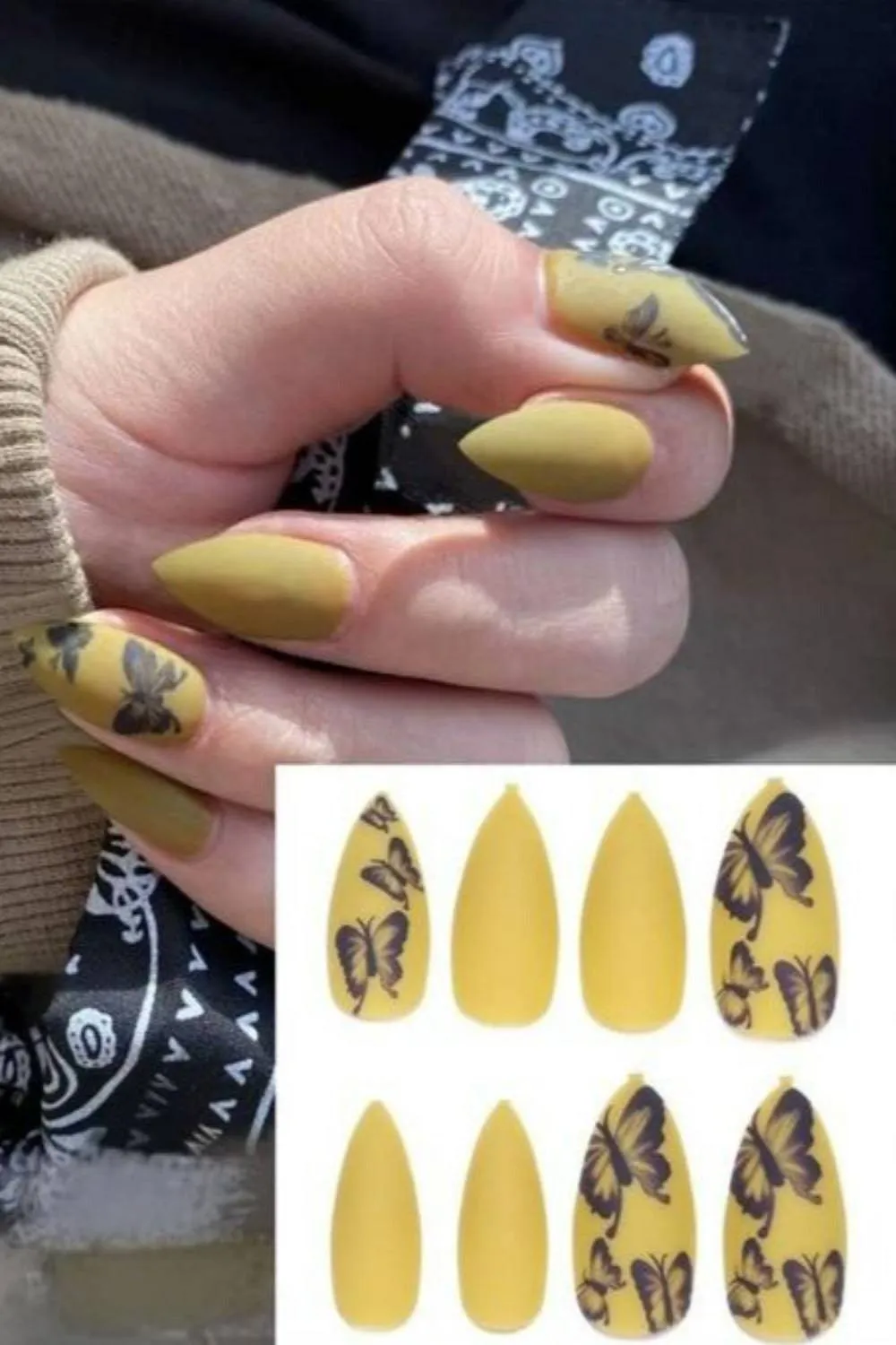 Press On Nails Matte Glossy Neon String Art Coffin Nail Kit