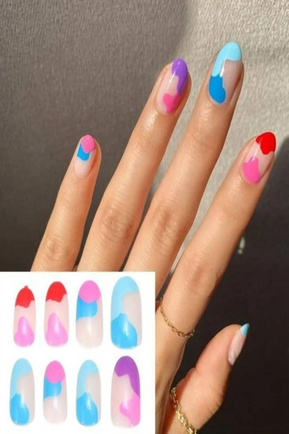 Press On Nails Matte Glossy Neon String Art Coffin Nail Kit