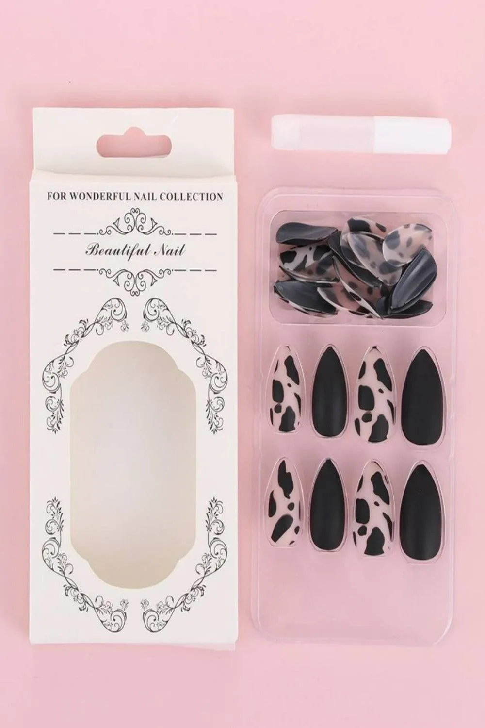 Press On Nails Matte Glossy Neon String Art Coffin Nail Kit