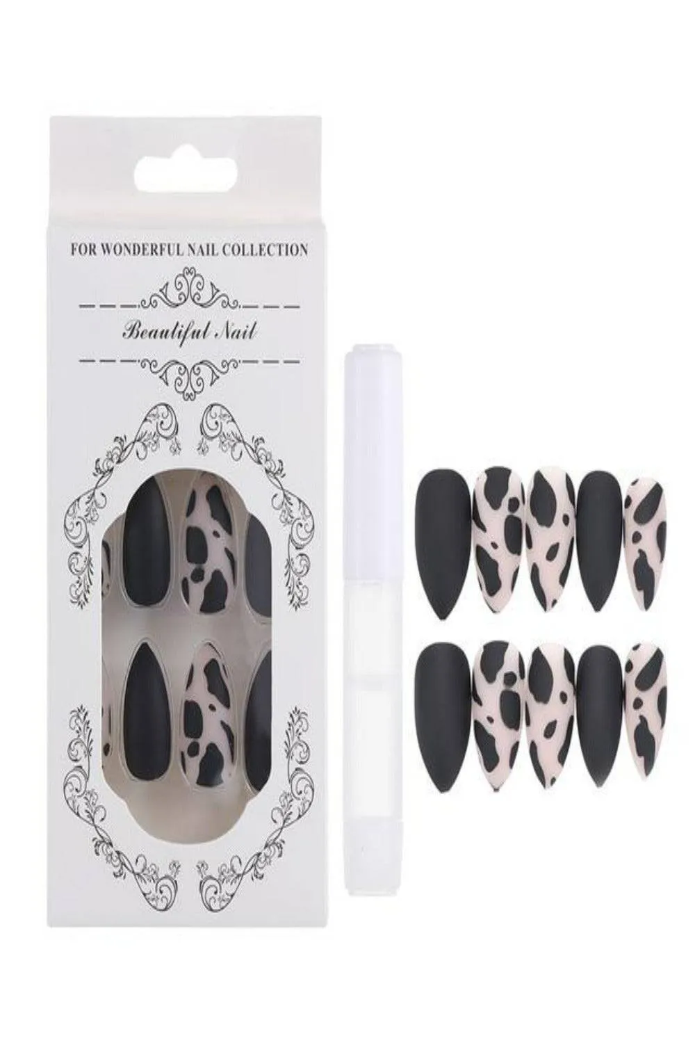 Press On Nails Matte Glossy Neon String Art Coffin Nail Kit