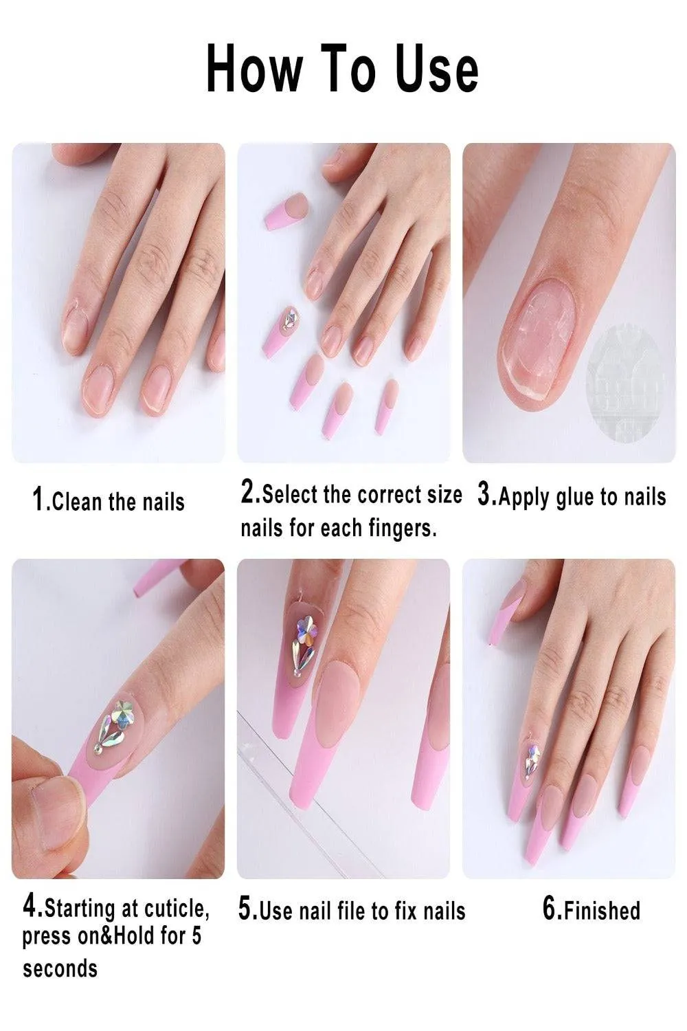 Press On Nails Neon Glossy French Tip Matte Coffin Manicure Nail Kit