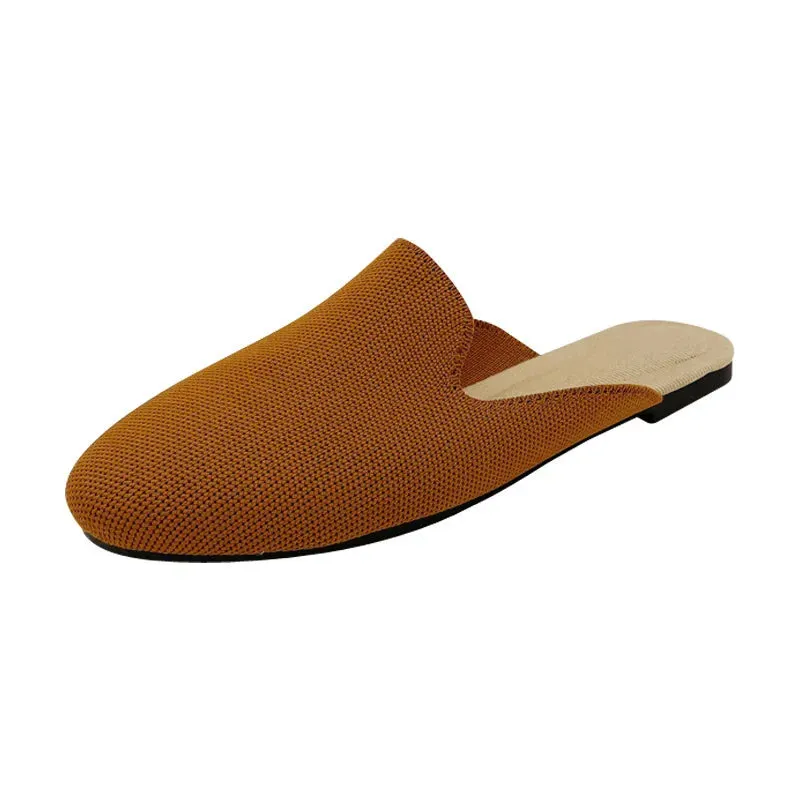 Princess Shoes Ladies Polyester Breathable Flat Mules 3D Fly Weave Stretch Slippers Woman Casual Slides Home Big Size 34-43