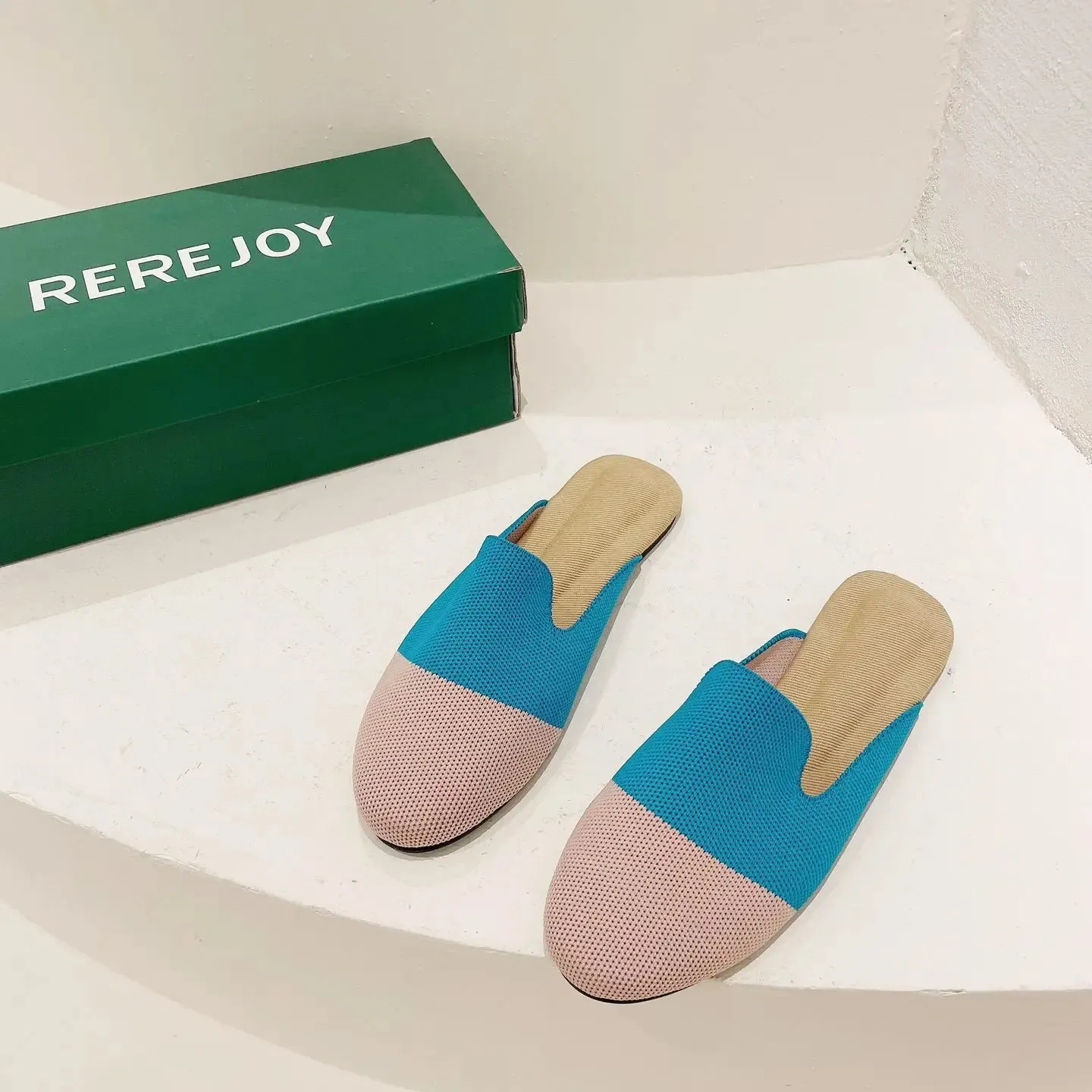 Princess Shoes Ladies Polyester Breathable Flat Mules 3D Fly Weave Stretch Slippers Woman Casual Slides Home Big Size 34-43
