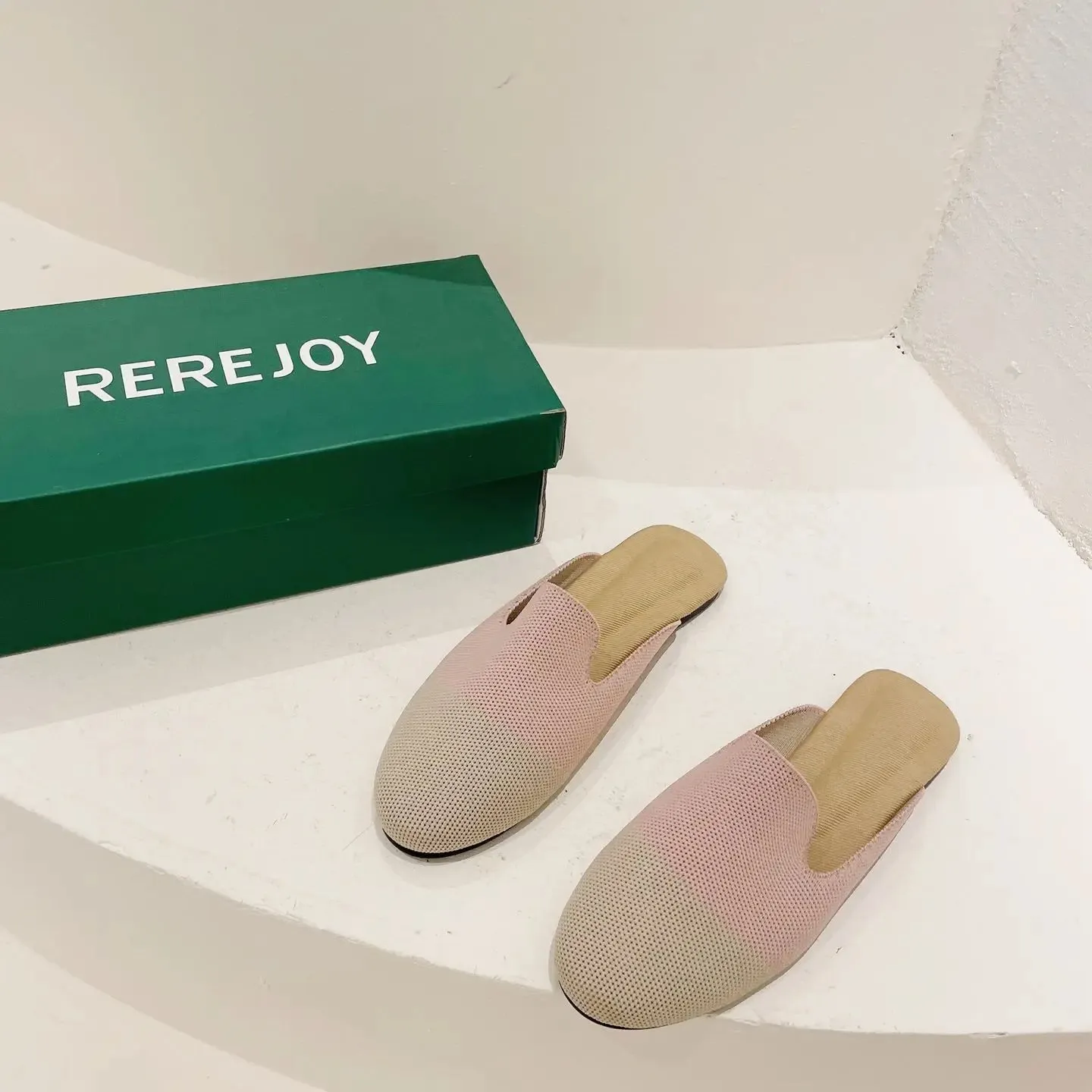 Princess Shoes Ladies Polyester Breathable Flat Mules 3D Fly Weave Stretch Slippers Woman Casual Slides Home Big Size 34-43