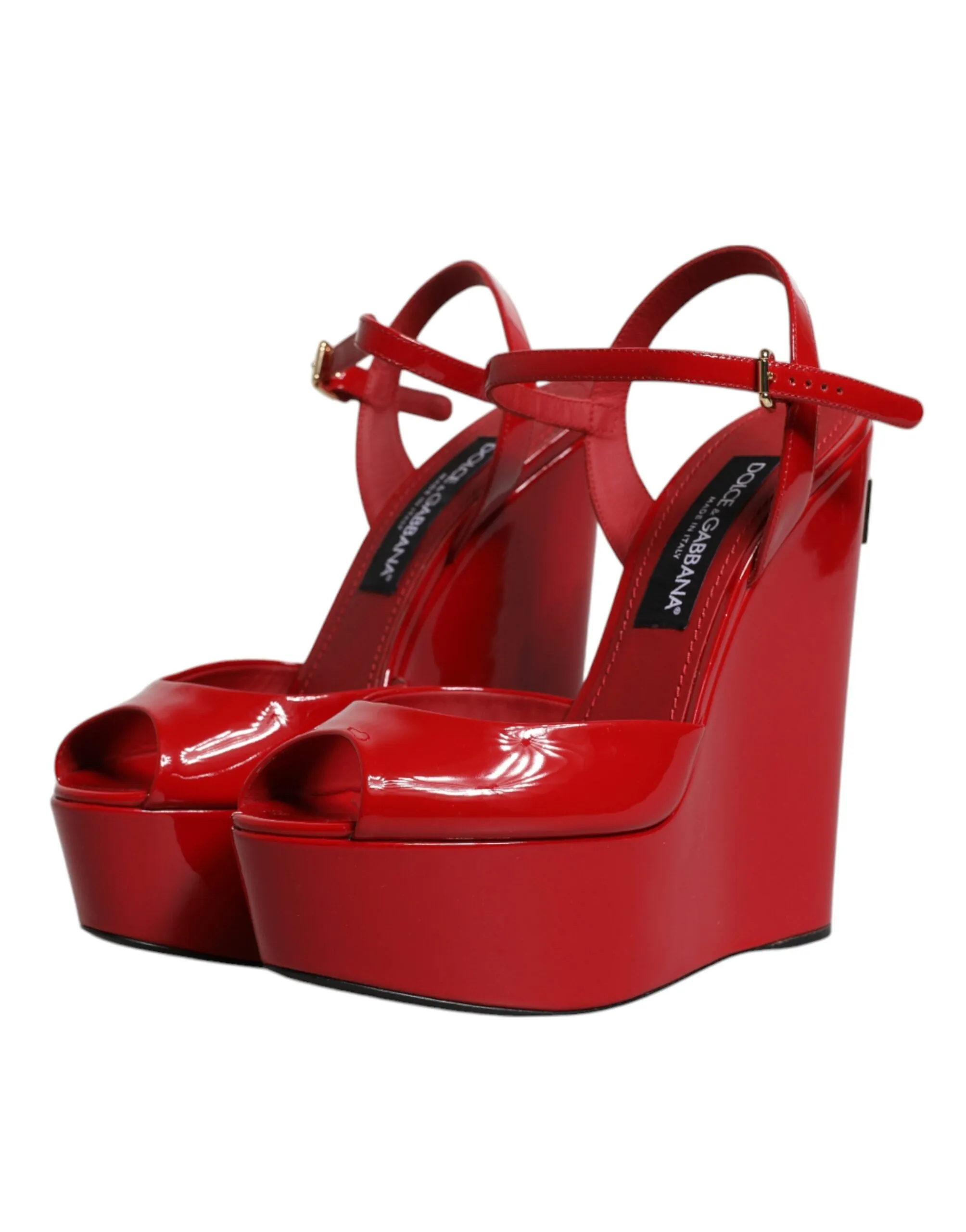 Red Patent Leather Wedges Heels Sandals Shoes