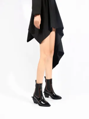 Sharp Toe Black Leather Chelsea Bootie