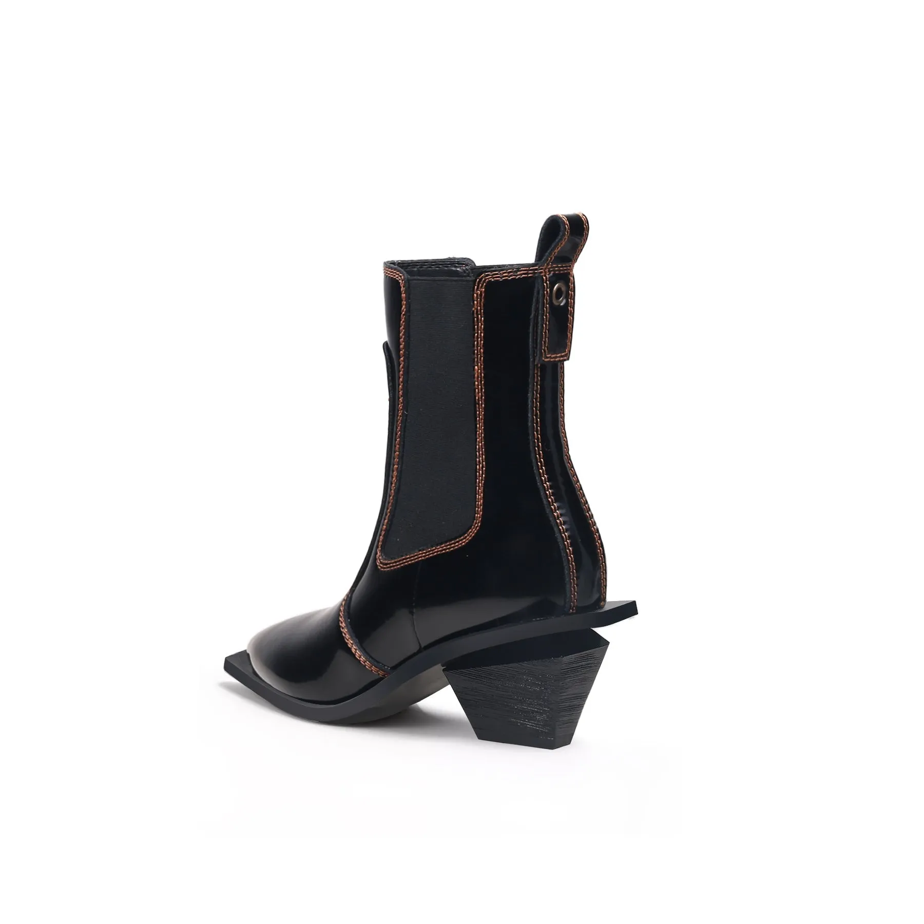 Sharp Toe Black Leather Chelsea Bootie