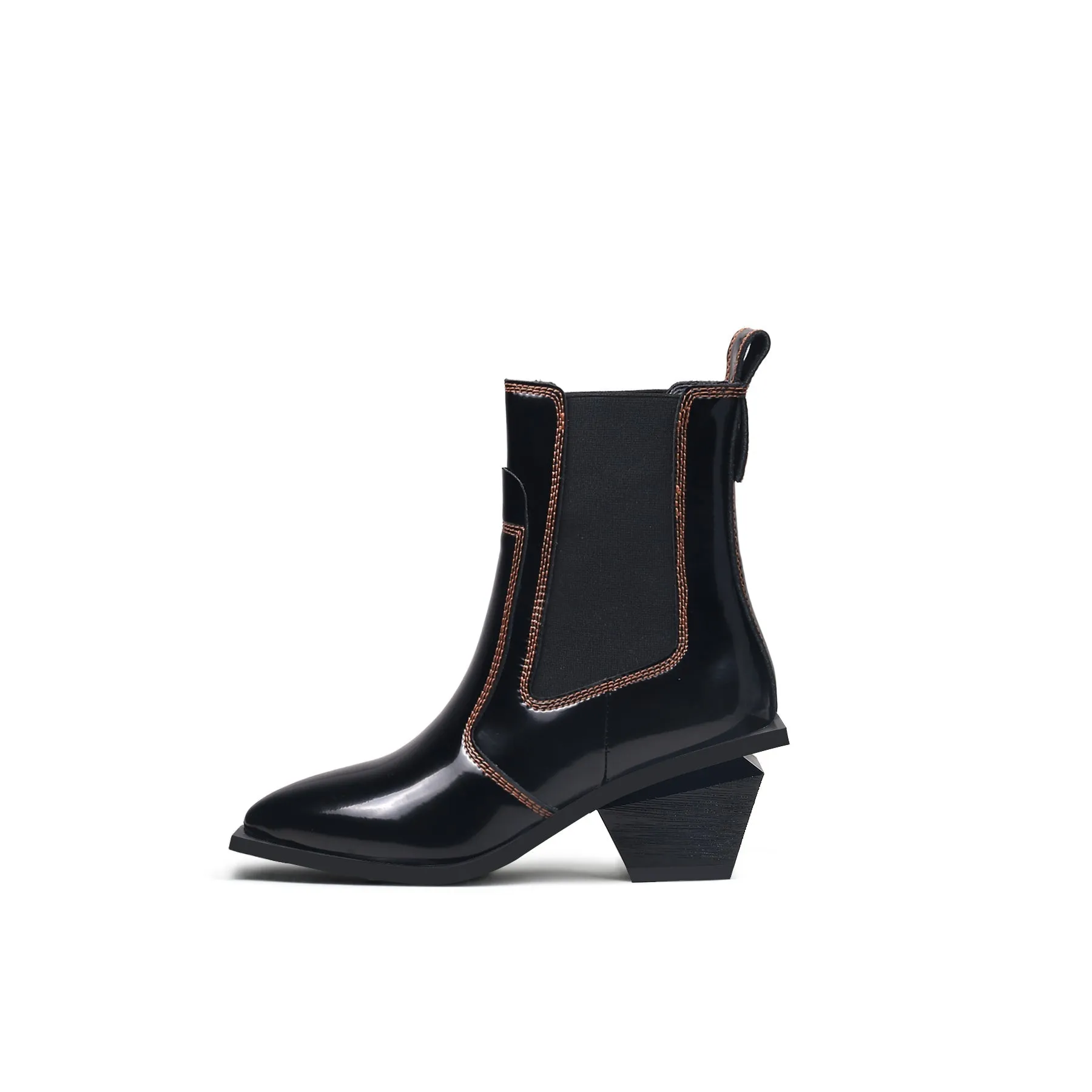 Sharp Toe Black Leather Chelsea Bootie