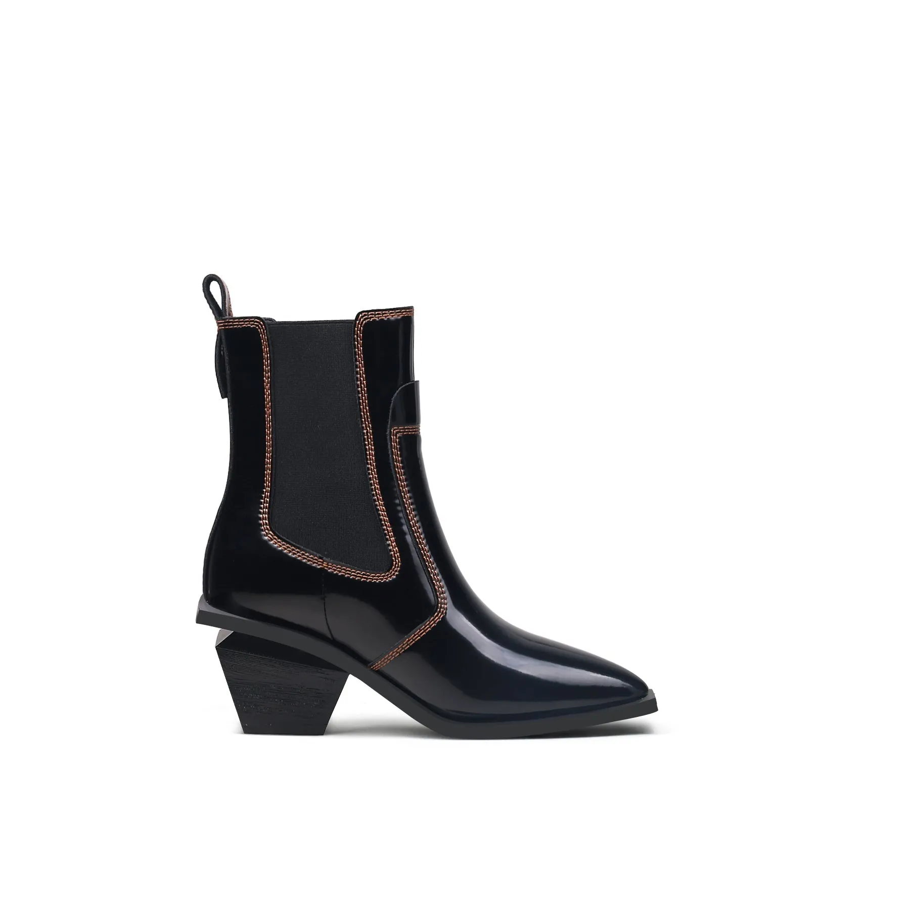 Sharp Toe Black Leather Chelsea Bootie